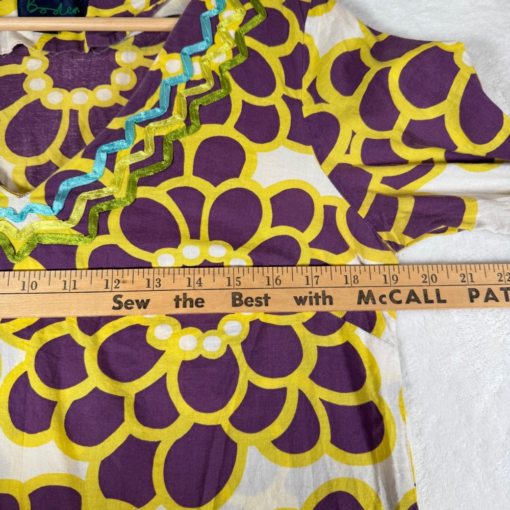 Boden Womens Floral Rickrack Trim Cotton Tunic Dress Purple Yellow WA222 Size 10 - Picture 7 of 9